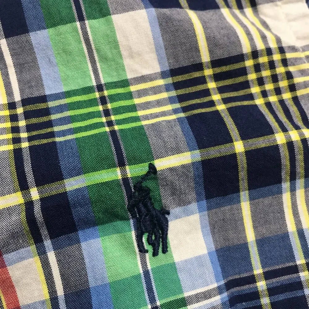 VTG Ralph Lauren Pony Shirt Boys Plaid Green Short Sleeve Embroidered Logo 4/4T